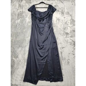 NEW City Chic Dress Women XS/14 Blue Maxi Forbidden Love Off Shoulder Satin Gown